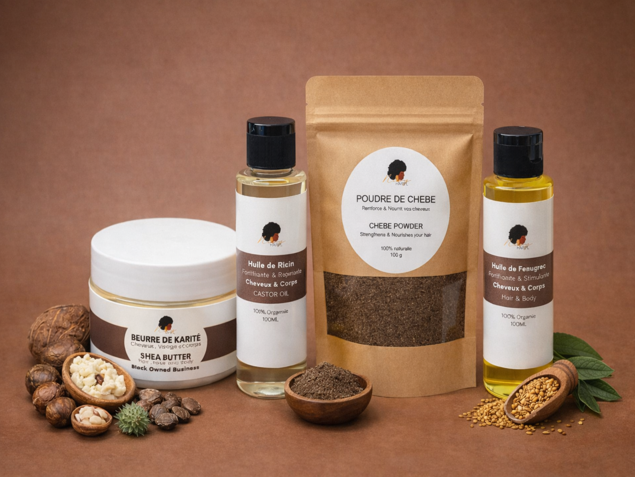 Pack Pousse Maximale — Ricin + Fenugrec + Chébé 100g + Karité